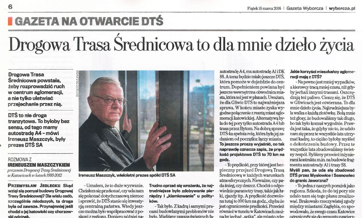 Gazeta na otwarcie Drogowej Trasy Średnicowej